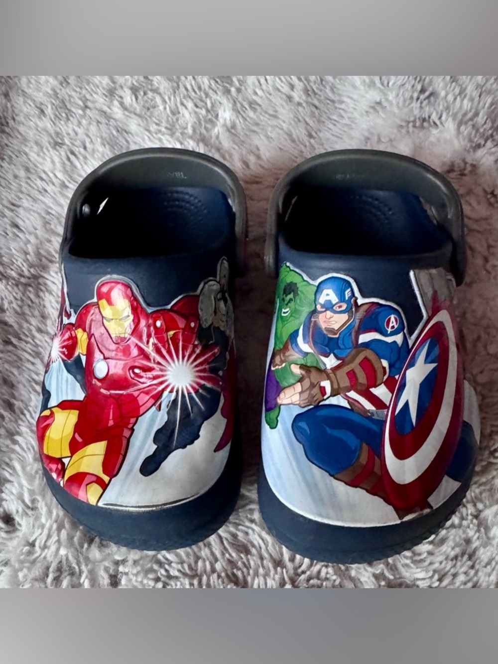 CROCS Kids Avengers Slip-On Clogs in Navy with Red, Blue and Green